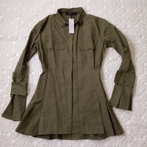 New Urban Oufitters women Medium Army Green Dress Coat Shacket Trench Button Up